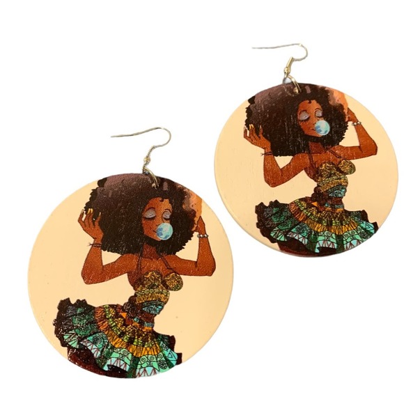 Bubble Gum Girl Afro Queen Bohemian Style Earrings. - Picture 1 of 4